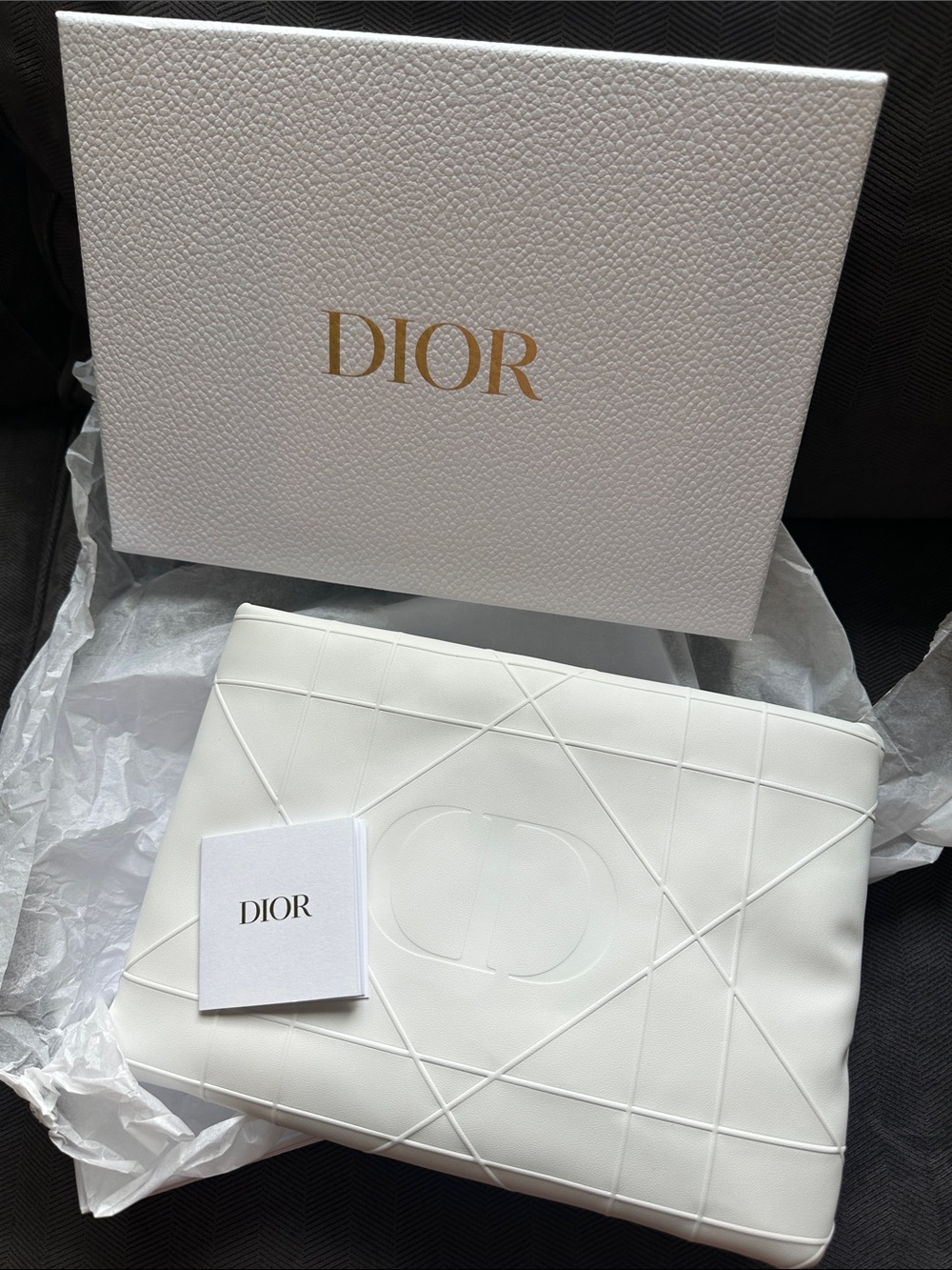 Dior White Geometric Embossed Clutch